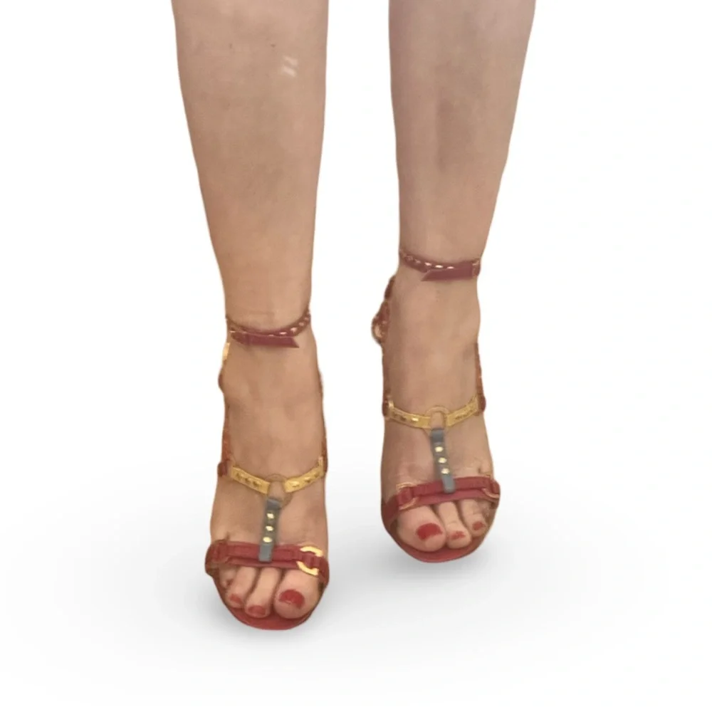 Julien Macdonald Elegant Strappy Heels - Pink & Gold - Picture 6 of 7